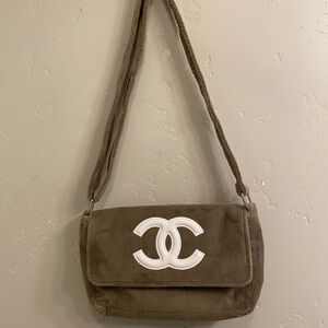 Chanel precision VIP GWP Terry cloth Brown w/White logo crossbody Shoulder Bag